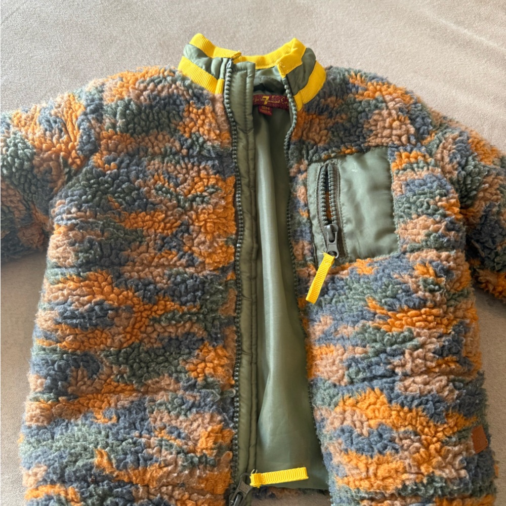 7 For All Mankind Vibrant Green and Orange Puffer Jacket